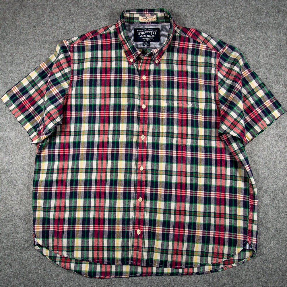 The New Ivy Brand Authentic Indian Madras Plaid Casual Shirt Men's Sz XL Preppy